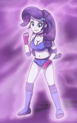Size: 600x958 | Tagged: suggestive, alternate version, artist:sumin6301, derpibooru import, rarity, equestria girls, belly button, boots, breasts, busty rarity, cleavage, clothes, female, fingerless gloves, fist, gloves, midriff, solo, solo female, sports bra, sports shorts