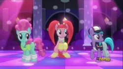 Size: 1920x1080 | Tagged: azure velour, derpibooru import, discovery family logo, flashdancer, pacific glow, safe, screencap, the saddle row review