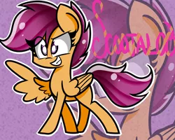 Size: 2000x1600 | Tagged: artist:artypaints, dead source, derpibooru import, eye clipping through hair, folded wings, grin, pegasus, safe, scootaloo, smiling, solo, spread wings, wings, zoom layer