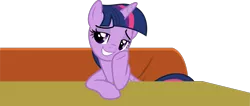 Size: 1803x767 | Tagged: safe, artist:keronianniroro, derpibooru import, twilight sparkle, twilight sparkle (alicorn), alicorn, pony, the saddle row review, bedroom eyes, female, mare, simple background, sitting, solo, table, transparent background, vector