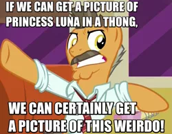 Size: 771x602 | Tagged: safe, derpibooru import, edit, edited screencap, screencap, buried lede, pony, the saddle row review, image macro, implied princess luna, j. jonah jameson, meme, movie reference, reaction image, solo, spider-man