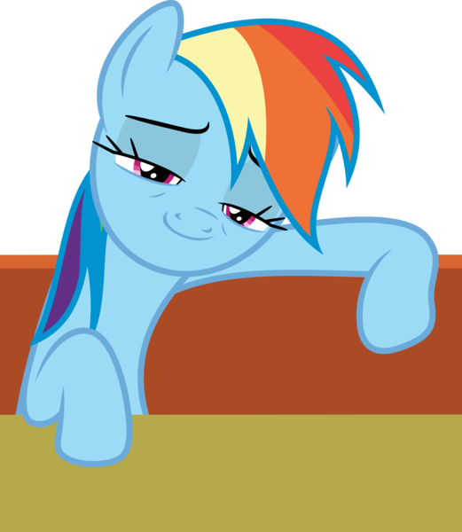 Size: 4343x5000 | Tagged: safe, artist:dashiesparkle, derpibooru import, rainbow dash, pegasus, pony, the saddle row review, absurd resolution, booth, faic, female, lidded eyes, mare, simple background, smug, smugdash, solo, transparent background, vector