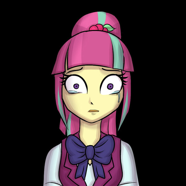 Size: 900x900 | Tagged: safe, artist:kul, derpibooru import, sour sweet, fanfic, equestria girls, bowtie, clothes, crying, crystal prep academy, crystal prep academy uniform, crystal prep shadowbolts, fanfic art, sad, school uniform, shocked, solo, vest