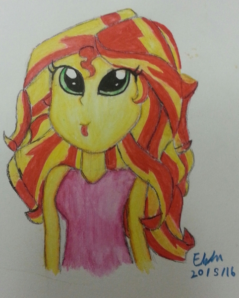 Size: 2003x2493 | Tagged: safe, artist:lizzyisme, derpibooru import, sunset shimmer, equestria girls, cute, solo, tongue out, traditional art