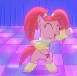 Size: 427x424 | Tagged: safe, derpibooru import, screencap, pacific glow, earth pony, pony, the saddle row review, animated, cropped, cute, dancing, female, glowbetes, mare, pacifier, rave, solo
