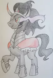 Size: 1024x1515 | Tagged: artist:obscuredragone, derpibooru import, king sombra, raised hoof, safe, solo, traditional art