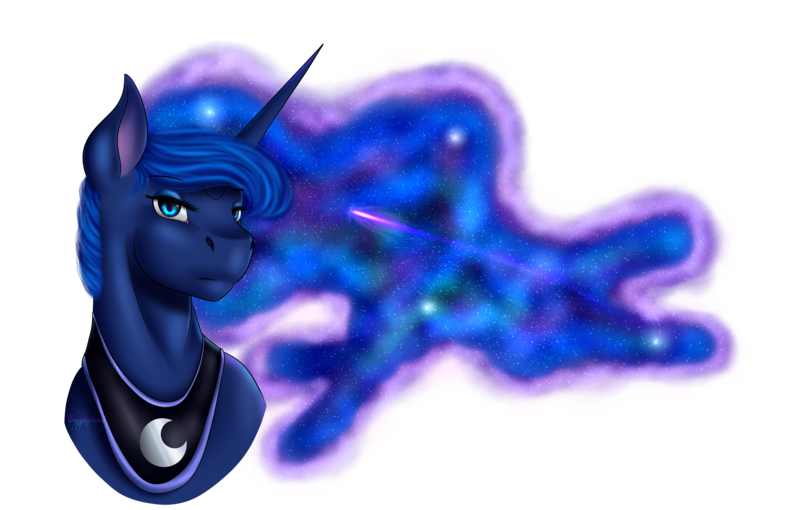 Size: 5760x3672 | Tagged: absurd resolution, artist:crazyaniknowit, bust, derpibooru import, galaxy mane, portrait, princess luna, safe, shooting star, simple background, solo, transparent background