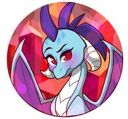 Size: 1280x1194 | Tagged: artist:twisted-sketch, blushing, bronycon, button, derpibooru import, dragon, merchandise, princess ember, raised eyebrow, safe, solo, watermark