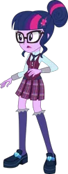 Size: 3000x7678 | Tagged: safe, artist:aqua-pony, derpibooru import, sci-twi, twilight sparkle, equestria girls, friendship games, absurd resolution, clothes, crystal prep academy, crystal prep academy uniform, crystal prep shadowbolts, glasses, inkscape, open mouth, pleated skirt, school uniform, simple background, skirt, solo, transparent background, vector