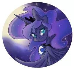 Size: 1280x1205 | Tagged: dead source, safe, artist:twisted-sketch, derpibooru import, princess luna, button, moon, smiling, smirk, solo