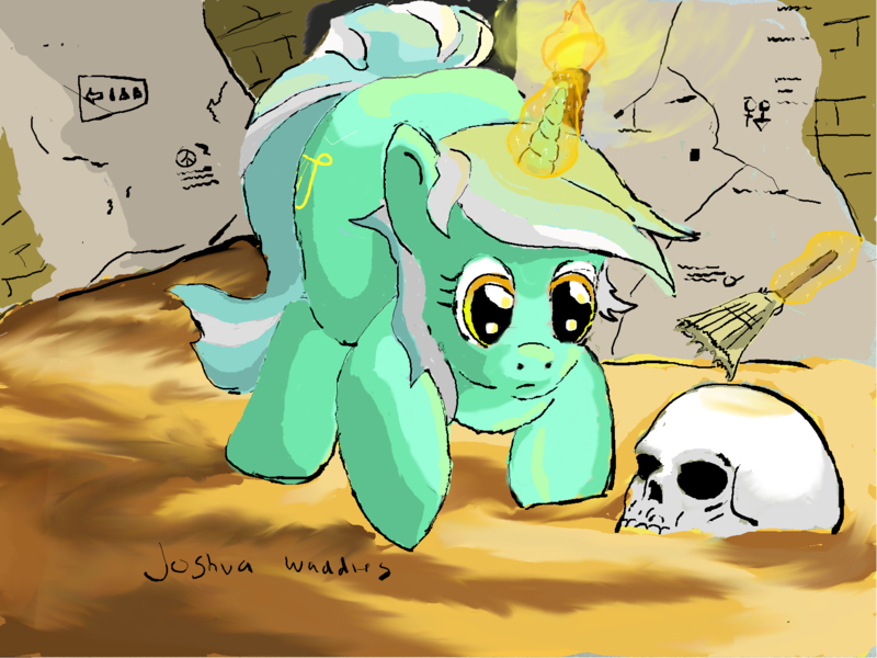 Size: 1562x1172 | Tagged: archaeology, artist:jackcaptions2015, artist:thesouthernnerd, derpibooru import, lyra heartstrings, safe, skull, solo