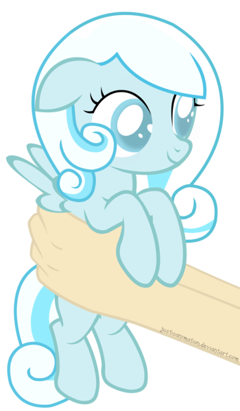 Size: 4617x7917 | Tagged: safe, artist:justisanimation, derpibooru import, oc, oc:snowdrop, unofficial characters only, pony, absurd resolution, cute, daaaaaaaaaaaw, female, filly, flash, hand, hnnng, holding a pony, justis holds a pony, simple background, smiling, snowbetes, transparent background, vector, weapons-grade cute