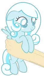 Size: 4617x7917 | Tagged: safe, artist:justisanimation, derpibooru import, oc, oc:snowdrop, unofficial characters only, pony, absurd resolution, cute, daaaaaaaaaaaw, female, filly, flash, hand, hnnng, holding a pony, justis holds a pony, simple background, smiling, snowbetes, transparent background, vector, weapons-grade cute