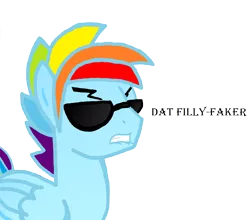 Size: 1394x1226 | Tagged: safe, artist:jaquelindreamz, derpibooru import, rainbow dash, dialogue, rainbow blitz, rule 63, simple background, solo, sunglasses, transparent background