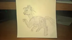 Size: 5344x3008 | Tagged: safe, artist:zeb, derpibooru import, oc, unofficial characters only, original species, pony, absurd resolution, helium, helium pony, male, photo, raised hoof, solo, stallion, traditional art