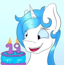 Size: 3297x3337 | Tagged: artist:frostyb, birthday, birthday cake, birthday candles, cake, cute, derpibooru import, food, male, oc, oc:frost bright, safe, unofficial characters only