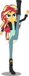 Size: 314x803 | Tagged: safe, artist:toonalexsora007, derpibooru import, sunset shimmer, equestria girls, friendship games, axe kick, boots, clothes, dress, fight, jacket, kick, pants, shadow, simple background, solo, transparent background