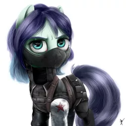 Size: 1000x1000 | Tagged: artist:supermare, captain america: the winter soldier, clothes, coloratura, crossover, derpibooru import, marvel, realistic, safe, signature, solo, winter soldier