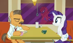 Size: 1051x615 | Tagged: buried lede, derpibooru import, edit, edited screencap, j. jonah jameson, photoshop, rarity, safe, screencap, spider-man, the saddle row review