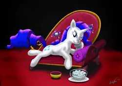 Size: 3059x2160 | Tagged: artist:a8702131, chocolate sauce, couch, derpibooru import, fainting couch, food, marshmallow, rarity, rarity using marshmallows, safe, solo