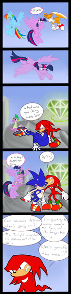 Size: 1024x4216 | Tagged: safe, artist:penguin04, derpibooru import, rainbow dash, spike, twilight sparkle, twilight sparkle (alicorn), alicorn, fox, pony, absurd resolution, comic, crossover, female, knuckles the echidna, mare, master emerald, miles "tails" prower, sonic the hedgehog, sonic the hedgehog (series)