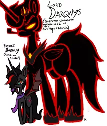 Size: 3431x4026 | Tagged: safe, artist:slitherkitty, derpibooru import, oc, oc:lord darqnys, oc:prince badguy, unofficial characters only, alicorn, bat pony, bat pony alicorn, pony, absurd resolution, clothes, codename kids next door, donut steel, father, kids next door, red and black oc, scarf