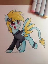 Size: 2447x3264 | Tagged: safe, artist:chelseaz123, derpibooru import, oc, oc:azure flare, unofficial characters only, pegasus, pony, clothes, copic, drawing, hoodie, marker, marker drawing, markers, solo, traditional art