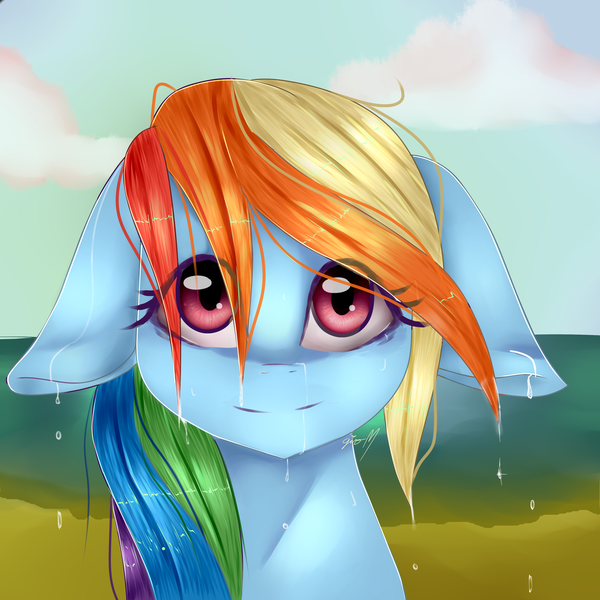 900761 Safe Artistsugartool Derpibooru Import Rainbow Dash Beach Floppy Ears Solo Wet 4088