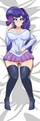 Size: 667x2001 | Tagged: suggestive, artist:thebrokencog, derpibooru import, rarity, human, equestria girls, big breasts, blushing, body pillow, body pillow design, breasts, busty rarity, cleavage, clothes, female, humanized, lip bite, panties, panty shot, pleated skirt, rarithighs, rearity, skirt, socks, solo, solo female, thigh highs, thong, thunder thighs, underass, underwear, upskirt, white underwear, zettai ryouiki