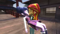 Size: 1360x768 | Tagged: safe, artist:mk513, derpibooru import, sci-twi, sunset shimmer, twilight sparkle, equestria girls, 3d, bridal carry, carrying, female, gmod, kissing, lesbian, scitwishimmer, shipping, sunsetsparkle