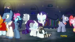 Size: 1920x1080 | Tagged: safe, derpibooru import, screencap, blue bobbin, diamond cutter, joan pommelway, pacific glow, rarity, roger silvermane, smoky, sterling silver, waxton, earth pony, pony, raccoon, unicorn, the saddle row review, apron, blue corn reduction with shallot confit, clothes, discovery family logo, female, joan holloway, looking down, male, mare, not pinkie pie, roger sterling, stallion, waiter