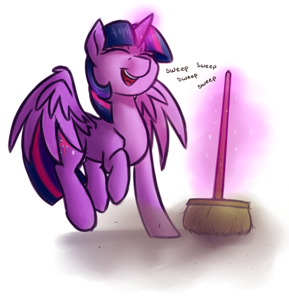 Size: 1750x1800 | Tagged: safe, artist:rubywave32, derpibooru import, twilight sparkle, twilight sparkle (alicorn), alicorn, pony, the saddle row review, adorkable, broom, cute, dork, eyes closed, female, happy, levitation, magic, mare, open mouth, raised hoof, raised leg, smiling, solo, spread wings, sweeping, sweepsweepsweep, telekinesis, twiabetes, twilight sweeple