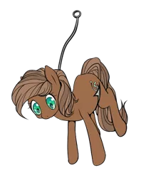 Size: 472x577 | Tagged: safe, artist:tilling-tan, derpibooru import, oc, oc:bait pony, unofficial characters only, bait, fishing hook, hook, looking down, simple background, solo, suspended, transparent background
