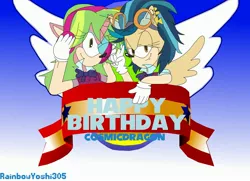 Size: 3543x2562 | Tagged: safe, artist:rainbowyoshi305, derpibooru import, indigo zap, lemon zest, anthro, equestria girls, friendship games, birthday, crossover, happy birthday, present, sonic the hedgehog (series), sonic the hedgehog 2, sonicified, title screen