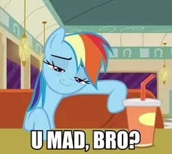 Size: 755x676 | Tagged: caption, derpibooru import, edit, edited screencap, faic, image macro, meme, rainbow dash, rainbow dash is best facemaker, reaction image, safe, screencap, smug, smugdash, solo, the saddle row review, u mad