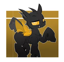 Size: 1280x1246 | Tagged: artist:bbsartboutique, changeling, changeling oc, derpibooru import, male, oc, pose, raised hoof, safe, smiling, smug, solo, unofficial characters only, yellow changeling, yellow eyes