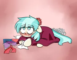 Size: 1800x1400 | Tagged: artist:fullmetalpikmin, blanket, coco pommel, cold, derpibooru import, floppy ears, lidded eyes, messy mane, prone, red nosed, runny nose, safe, sick, snot, solo, the saddle row review, tissue, tissue box
