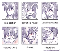 Size: 2349x1978 | Tagged: ahegao, anthro, artist:jcosneverexisted, blushing, condom, derpibooru import, drawing meme, expressions, female, implied sex, lewd emotions, oc, oc:spiky flair, open mouth, solo, solo female, suggestive, unofficial characters only