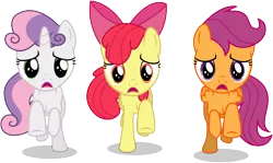Size: 10000x5975 | Tagged: absurd resolution, .ai available, apple bloom, artist:caliazian, cutie mark crusaders, derpibooru import, one bad apple, open mouth, safe, scootaloo, simple background, sweetie belle, transparent background, vector