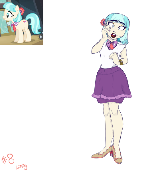 Size: 1800x1900 | Tagged: artist:smartblondessarcasm, clothes, coco pommel, derpibooru import, high heels, human, humanized, lipstick, nail polish, safe, shoes, skirt, solo