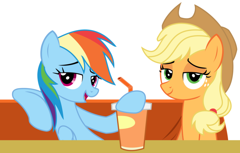 Size: 4772x3038 | Tagged: safe, artist:sketchmcreations, derpibooru import, applejack, rainbow dash, earth pony, pegasus, the saddle row review, bendy straw, booth, drink, drinking straw, duo, female, inkscape, lidded eyes, looking at you, mare, simple background, soda, transparent background, vector