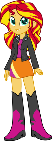 Size: 934x2500 | Tagged: safe, artist:salemcat, derpibooru import, sunset shimmer, equestria girls, boots, clothes, commission, cute, high heel boots, high heels, jacket, leather jacket, shimmerbetes, simple background, skirt, smiling, solo, transparent background, when she smiles