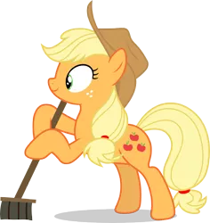 Size: 8000x8486 | Tagged: safe, artist:luckreza8, derpibooru import, applejack, earth pony, pony, the saddle row review, .svg available, absurd resolution, bipedal, broom, cowboy hat, female, hat, hoof hold, inkscape, mare, simple background, smiling, solo, stetson, sweeping, sweepsweepsweep, transparent background, vector