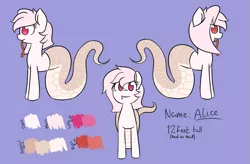 Size: 915x600 | Tagged: artist:lockheart, derpibooru import, forked tongue, heterochromia, hybrid, lamia, oc, oc:alice, original species, reference sheet, safe, simple background, snake tongue, solo, text, unofficial characters only