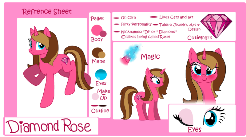 Size: 2459x1370 | Tagged: safe, artist:diamond--rose, derpibooru import, oc, oc:diamond rose, unofficial characters only, reference sheet, solo