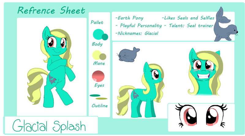 Size: 2459x1370 | Tagged: safe, artist:diamond--rose, derpibooru import, oc, oc:glacial splash, unofficial characters only, seal, reference sheet, solo