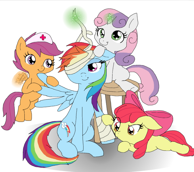 Size: 1536x1366 | Tagged: apple bloom, artist:diamond--rose, bandage, cute, cutie mark crusaders, derpibooru import, rainbow dash, safe, scootaloo, sweetie belle