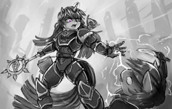 Size: 1280x812 | Tagged: anthro, armor, artist:mod-of-chaos, chaos sorcerer, chaos space marine, crossover, derpibooru import, grayscale, heresy, knife, magic, monochrome, neo noir, partial color, powered exoskeleton, psyker, semi-grimdark, space marine, staff, thousand sons, twilight sparkle, warhammer 40k, warhammer (game)
