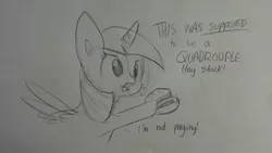 Size: 1280x720 | Tagged: safe, artist:tjpones, derpibooru import, twilight sparkle, twilight sparkle (alicorn), alicorn, pony, black and white, burger, complaining, eating, female, food, grayscale, hay burger, lineart, mare, monochrome, pencil drawing, traditional art, twilight burgkle