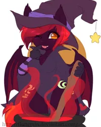 Size: 640x800 | Tagged: suggestive, artist:fluttersin, derpibooru import, oc, oc:love charm, unofficial characters only, anthro, bat pony, anthro oc, female, solo, solo female, witch